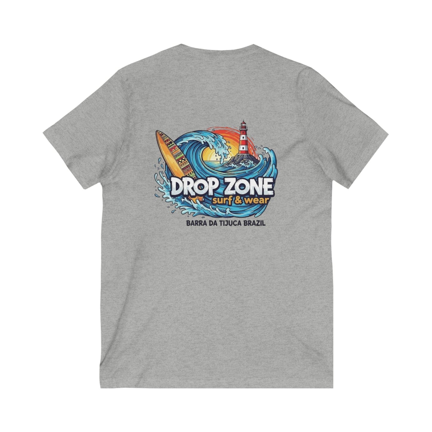 Drop Zone Barra da Tijuca Surf-Inspired Unisex V-Neck Tee, Beachwear, Summer Fashion, Coastal Vibes, Gift for Surfers, Casual Wear