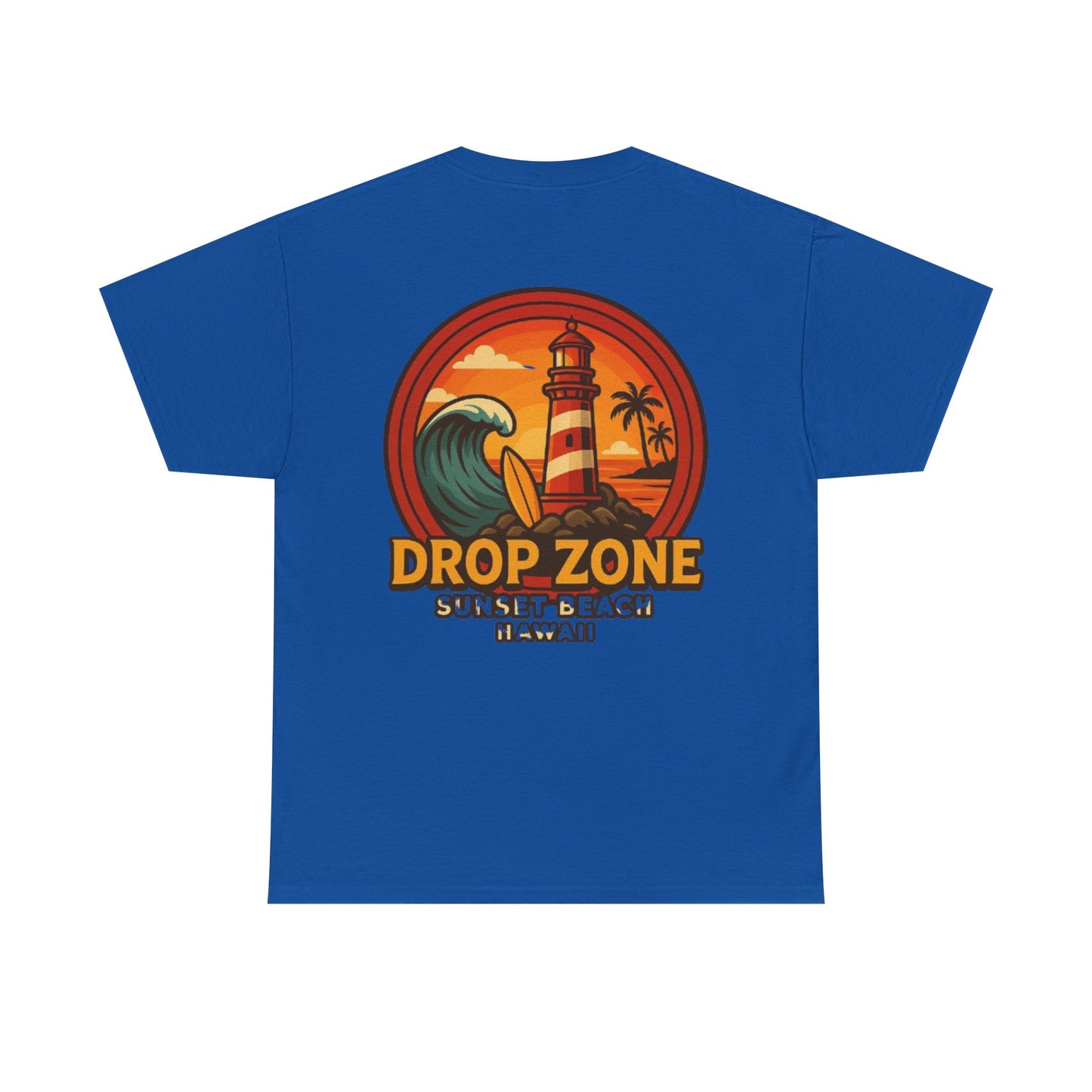 Drop Zone Sunset Beach Lighthouse Tee, Relaxed Beach Vibe T-Shirt, Perfect Summer Gift, Unisex Graphic Tee, Beach Lover Shirt