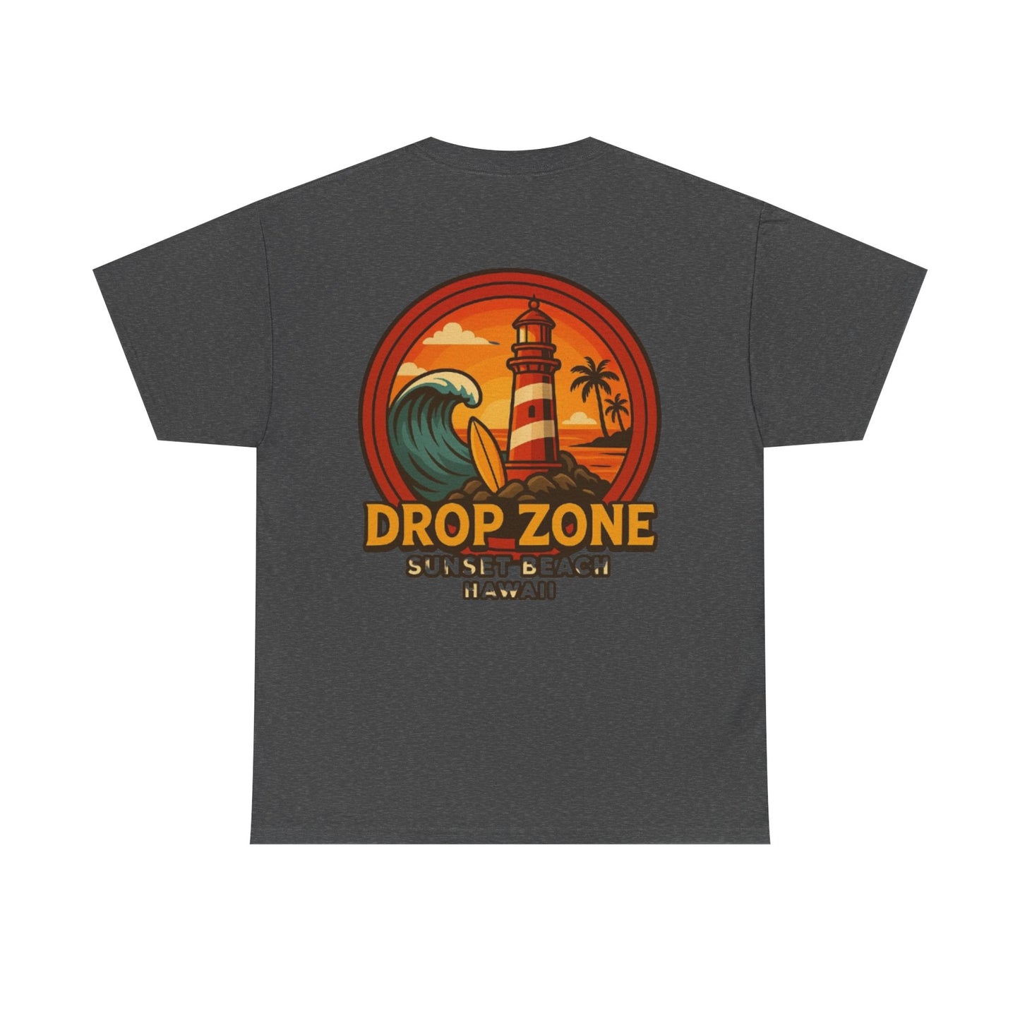 Drop Zone Sunset Beach Lighthouse Tee, Relaxed Beach Vibe T-Shirt, Perfect Summer Gift, Unisex Graphic Tee, Beach Lover Shirt