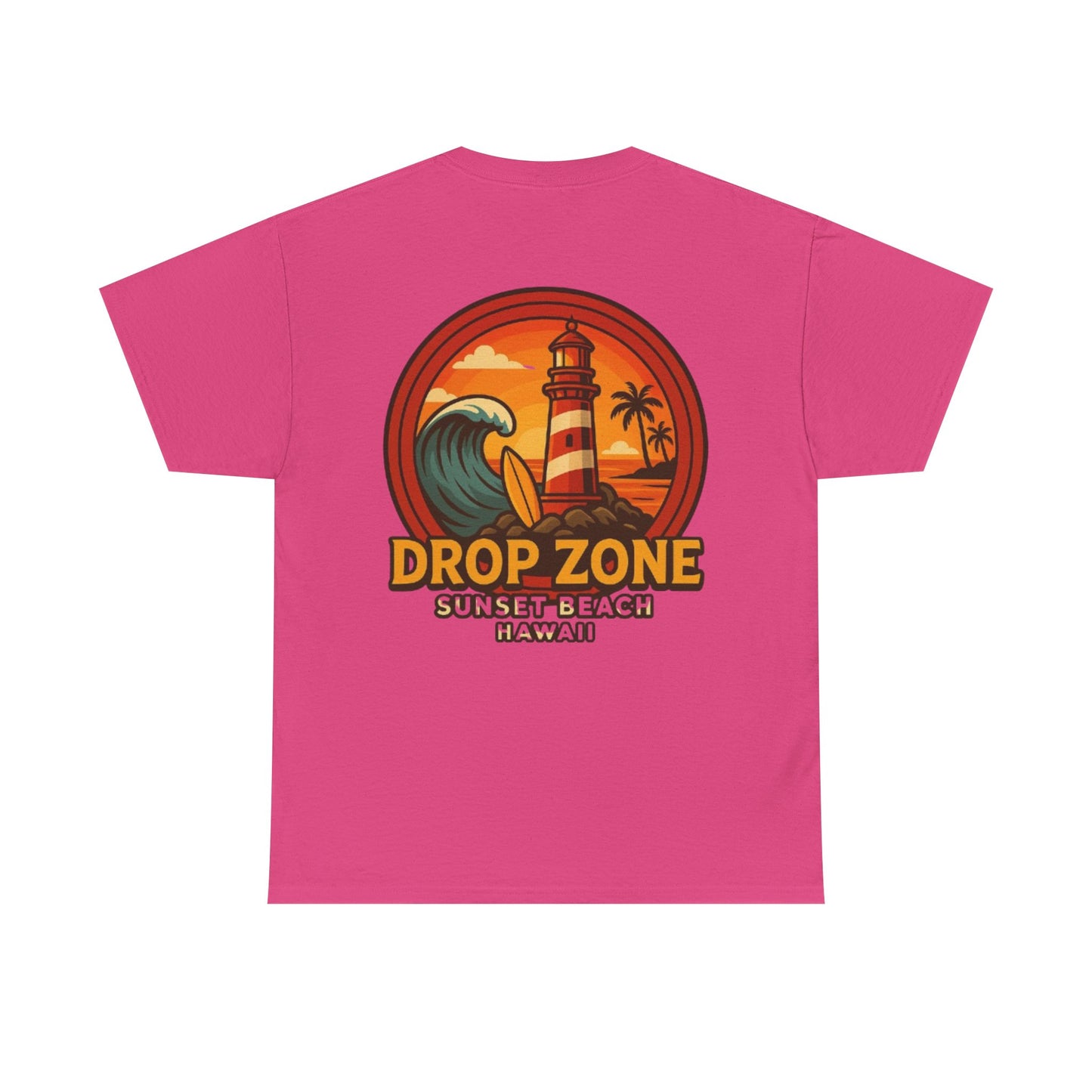 Drop Zone Sunset Beach Lighthouse Tee, Relaxed Beach Vibe T-Shirt, Perfect Summer Gift, Unisex Graphic Tee, Beach Lover Shirt