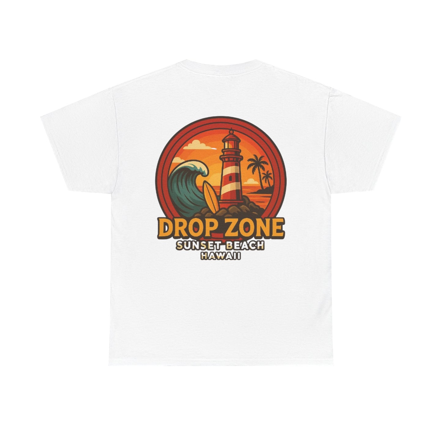 Drop Zone Sunset Beach Lighthouse Tee, Relaxed Beach Vibe T-Shirt, Perfect Summer Gift, Unisex Graphic Tee, Beach Lover Shirt