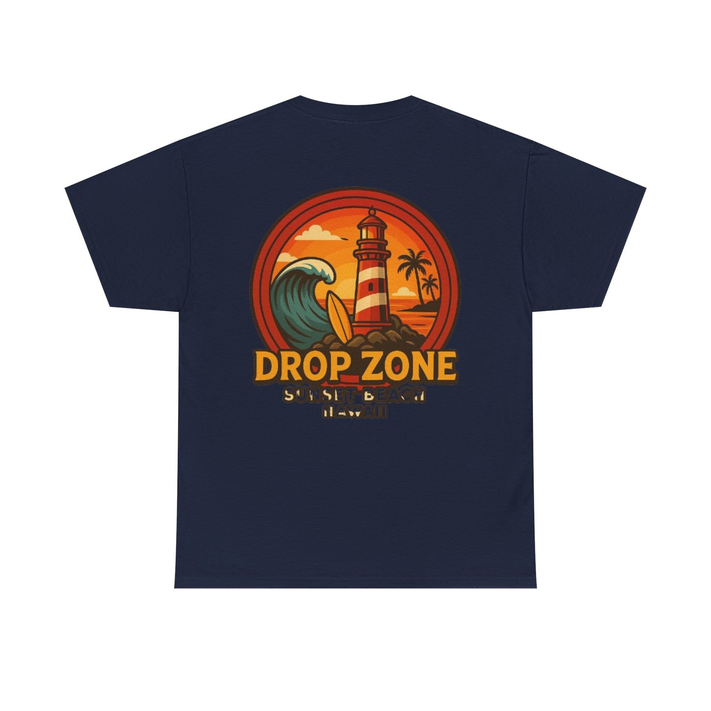 Drop Zone Sunset Beach Lighthouse Tee, Relaxed Beach Vibe T-Shirt, Perfect Summer Gift, Unisex Graphic Tee, Beach Lover Shirt