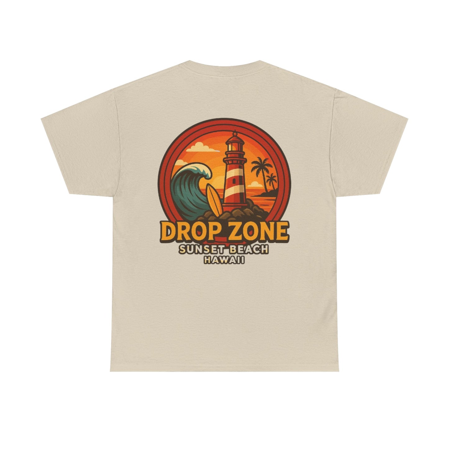 Drop Zone Sunset Beach Lighthouse Tee, Relaxed Beach Vibe T-Shirt, Perfect Summer Gift, Unisex Graphic Tee, Beach Lover Shirt