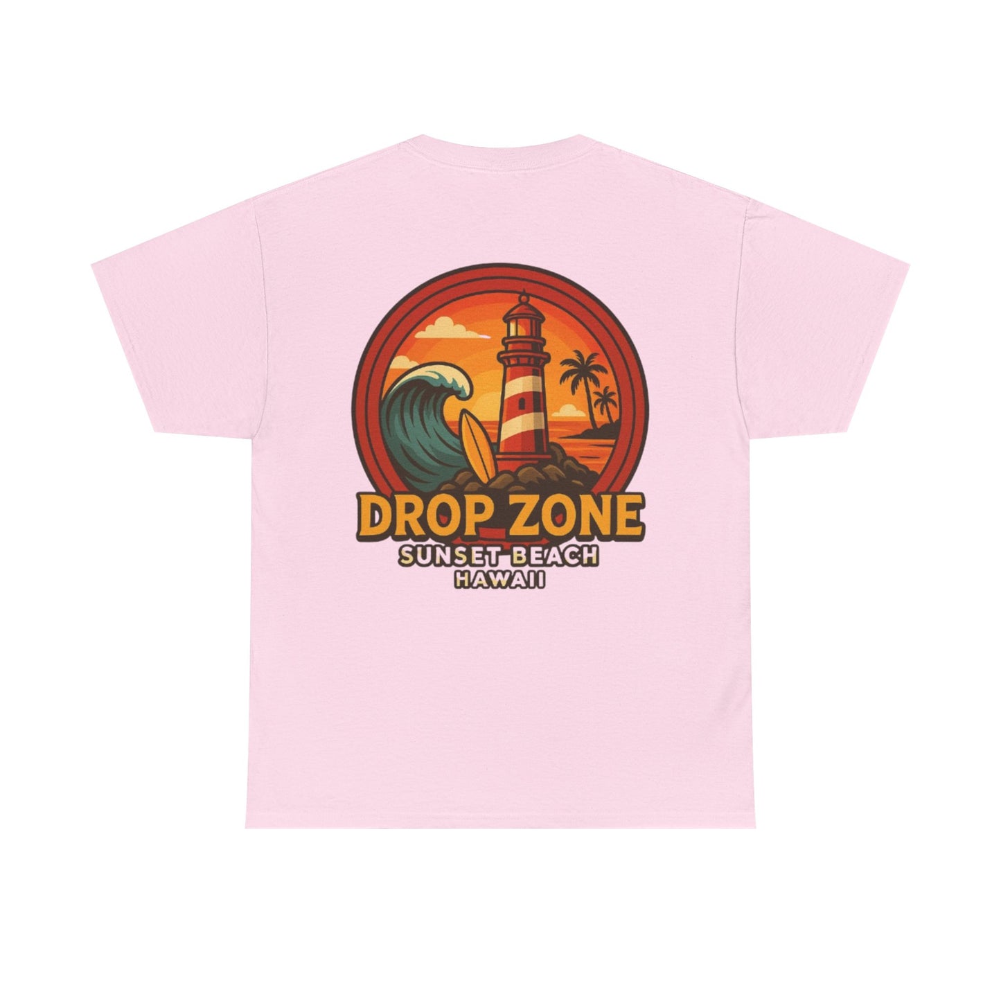 Drop Zone Sunset Beach Lighthouse Tee, Relaxed Beach Vibe T-Shirt, Perfect Summer Gift, Unisex Graphic Tee, Beach Lover Shirt
