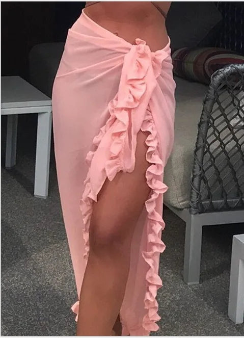 Women's Chiffon Ruffle Swimwear Cover-Up – Sheer Beach Elegance!
