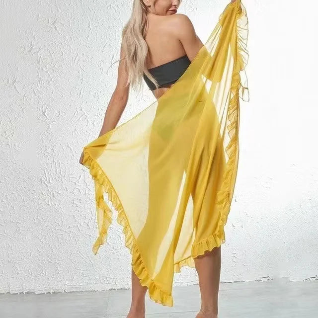 Women's Chiffon Ruffle Swimwear Cover-Up – Sheer Beach Elegance!