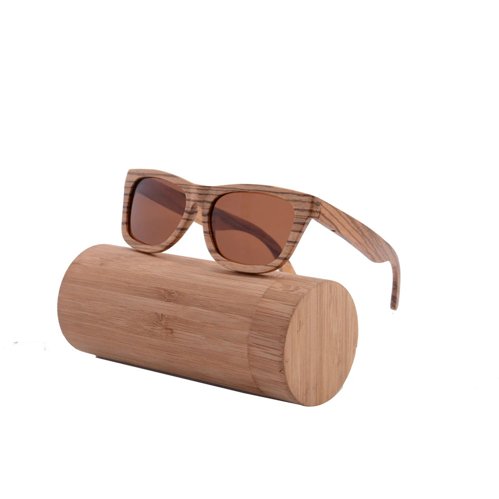 Stylish, polarized wooden designer sunglasses.