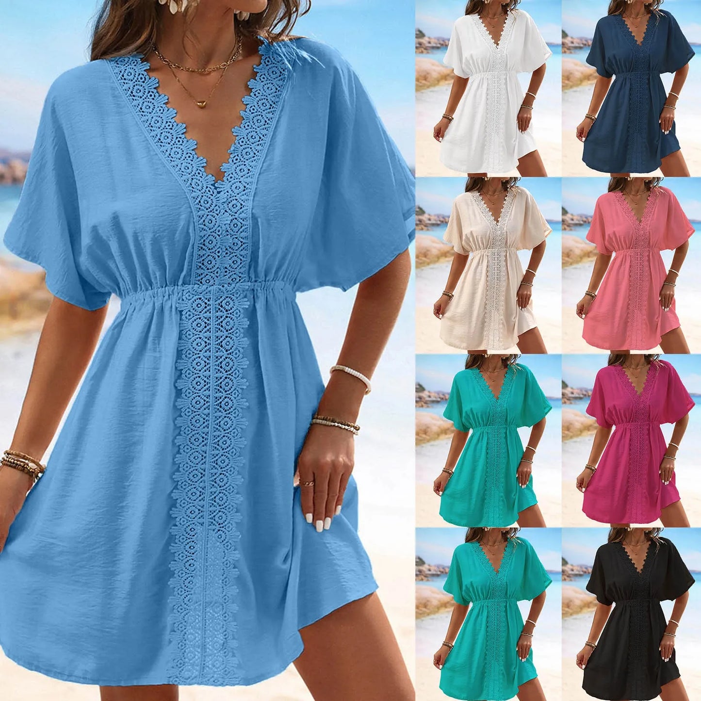 Women's Ice Silk & Lace Beach Cover-Up