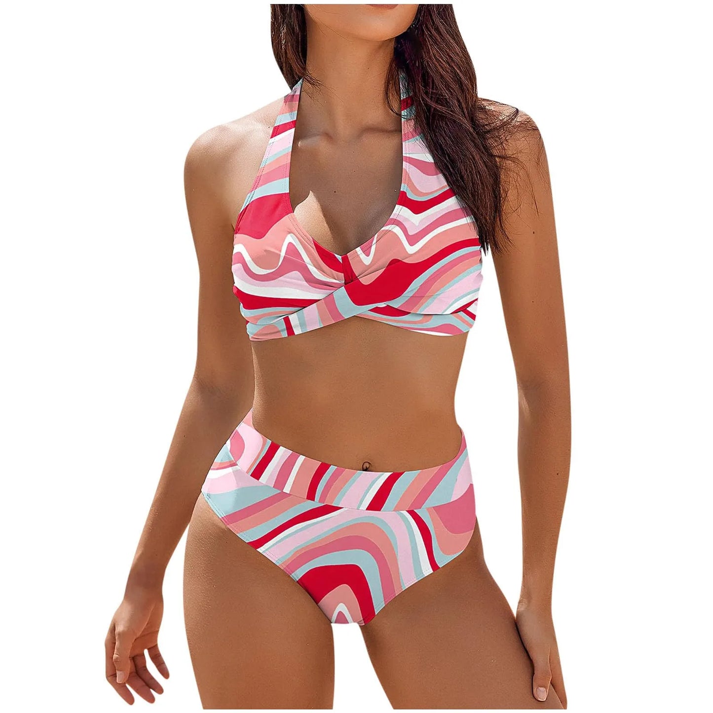Teenagers' & Women's High-Waist Two-Piece Swimsuit - Colour Block & Floral Print