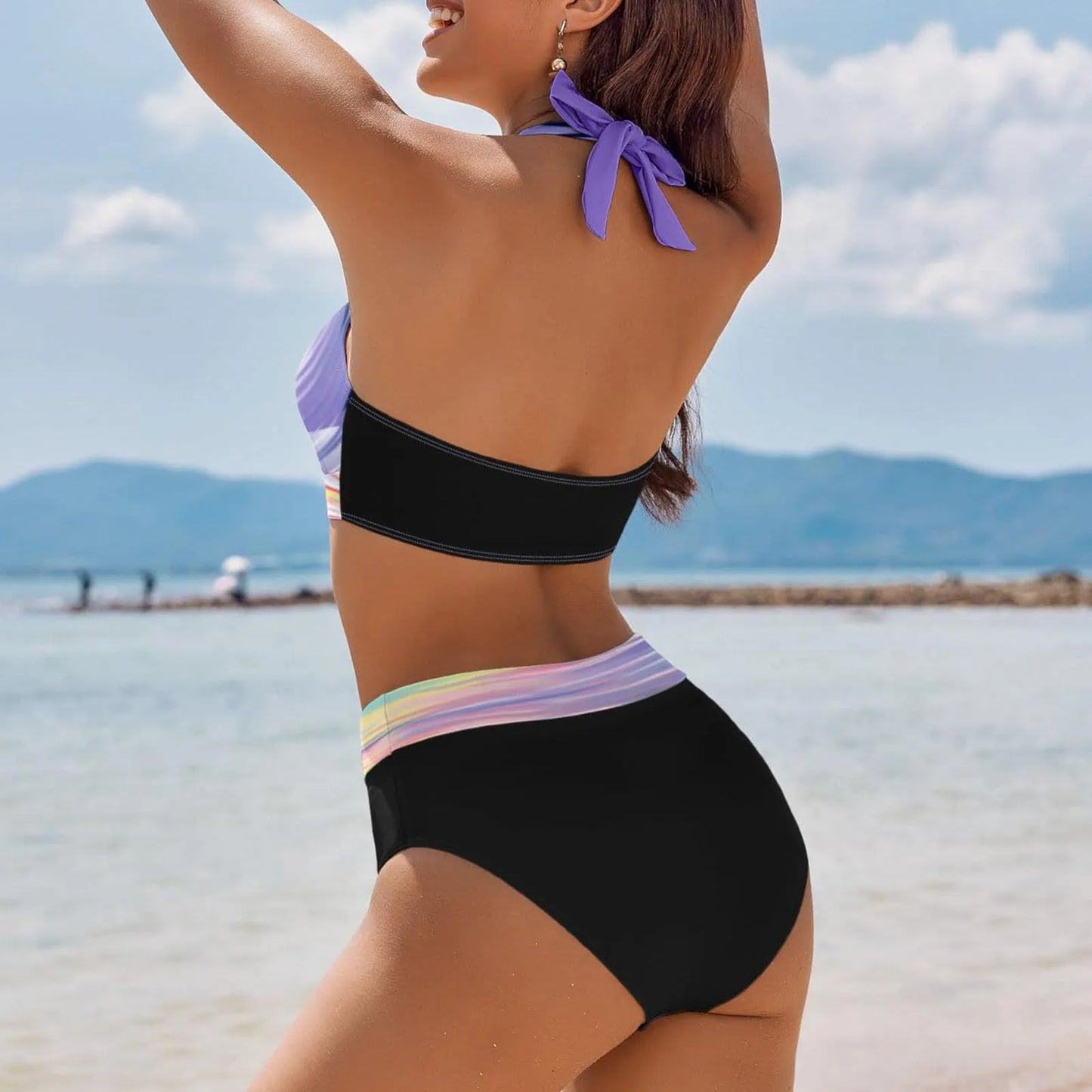 Teenagers' & Women's High-Waist Two-Piece Swimsuit - Colour Block & Floral Print