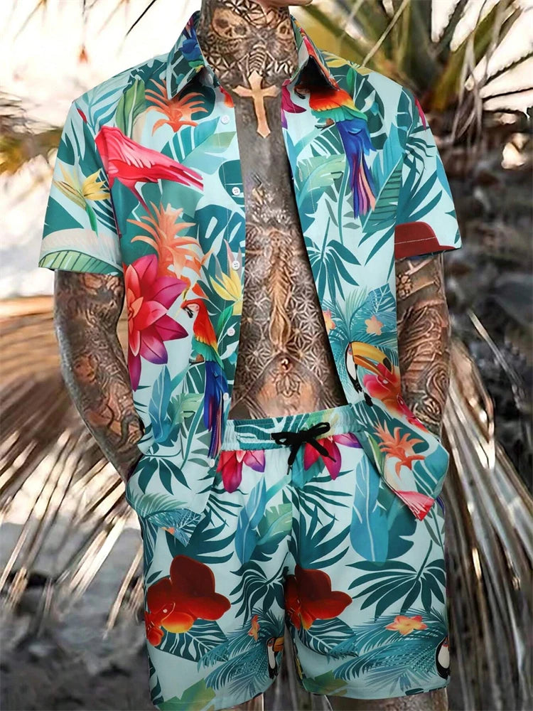 Men's New Hawaiian Jungle Print Set