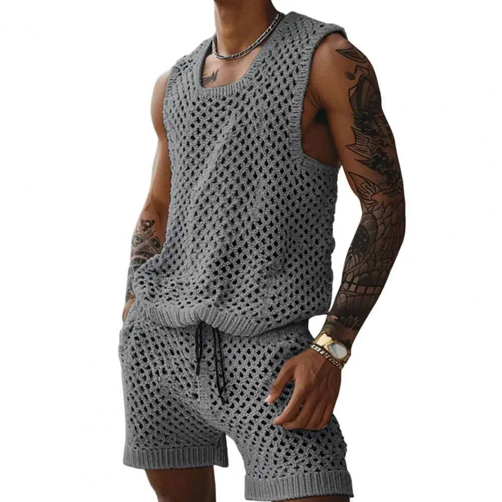 Men's Casual Knit Vest & Drawstring Shorts Set
