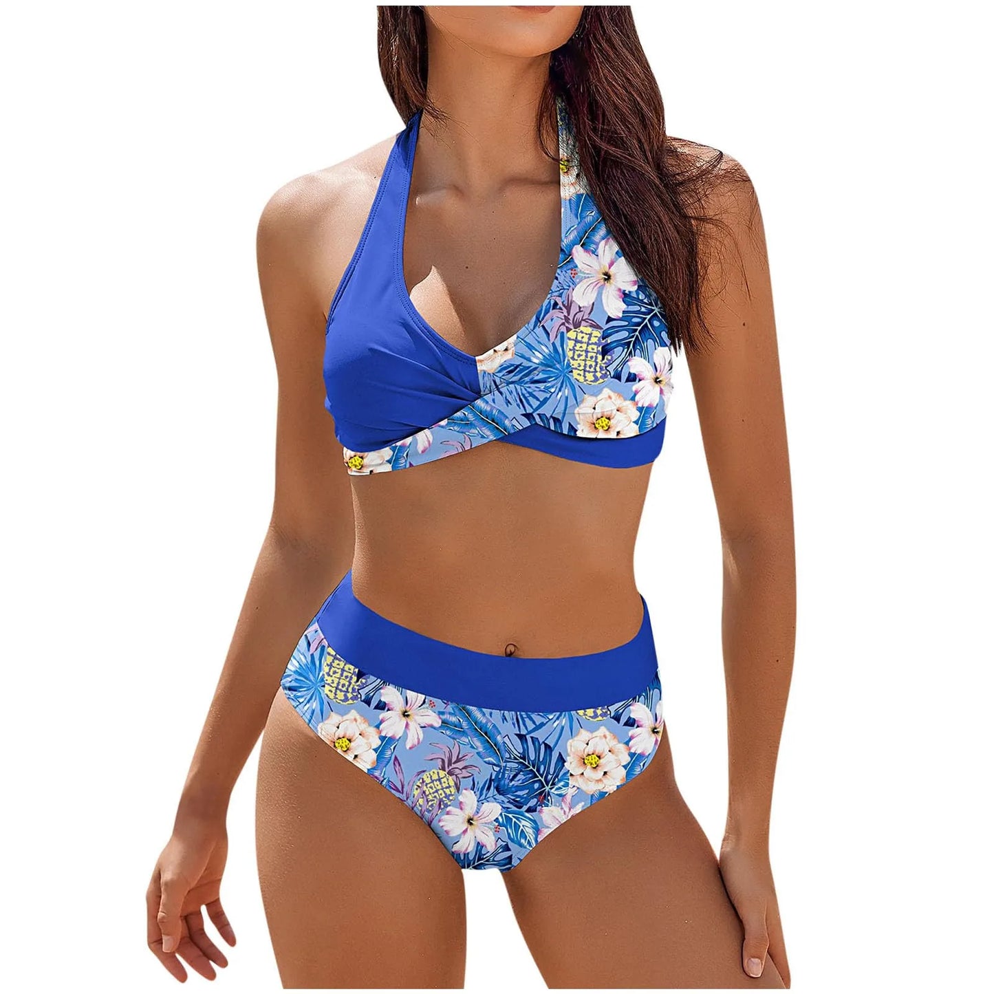Teenagers' & Women's High-Waist Two-Piece Swimsuit - Colour Block & Floral Print
