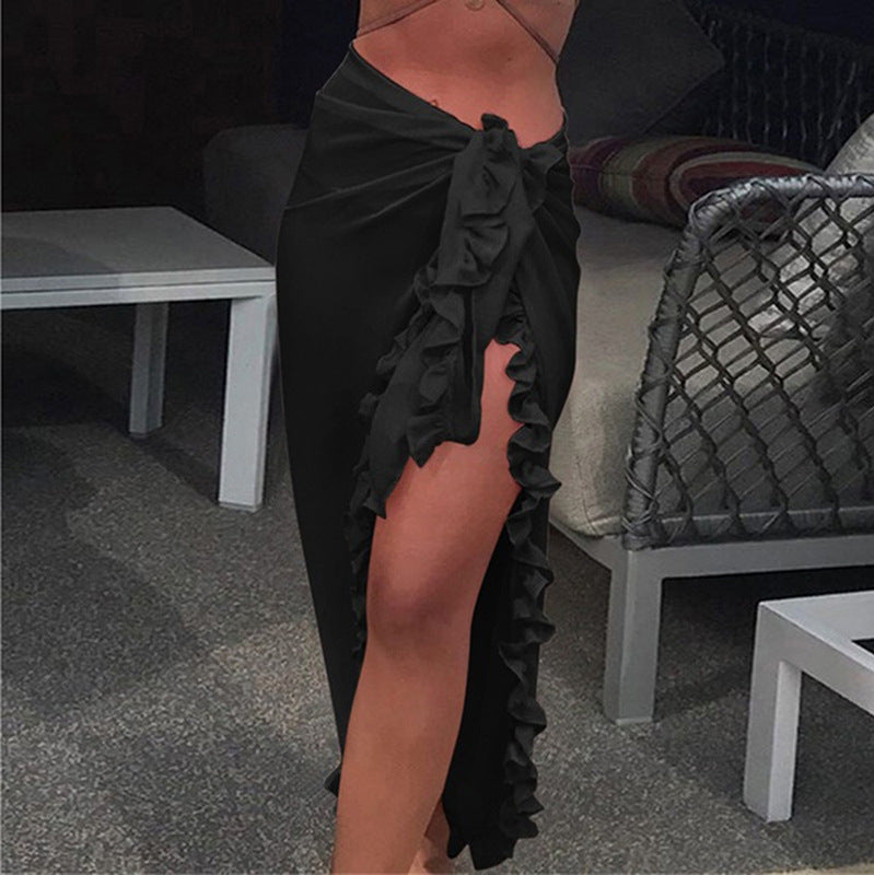 Women's Chiffon Ruffle Swimwear Cover-Up – Sheer Beach Elegance!