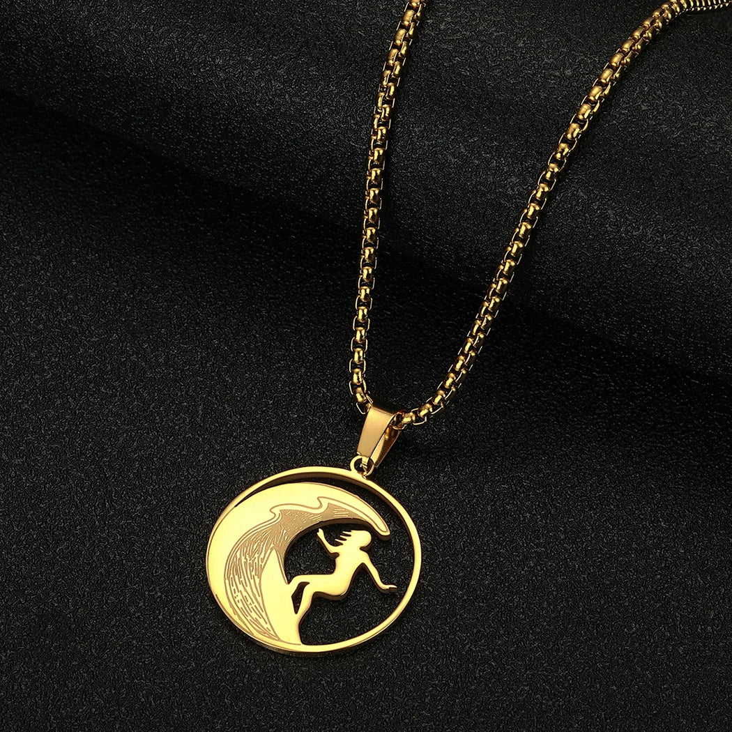 Surfer Girl on Wave Pendant Necklace
