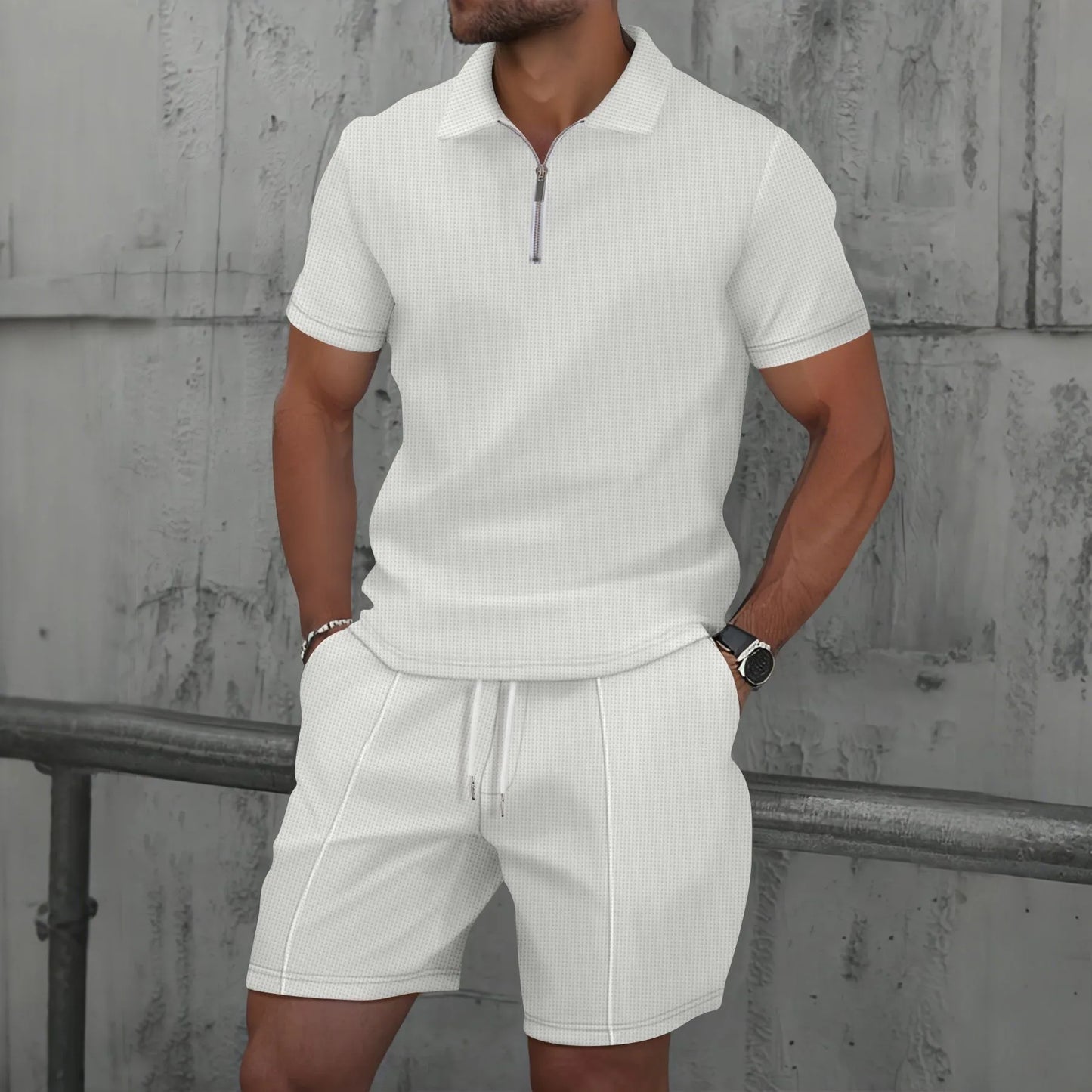 2025 Men's Waffle Zip-Up Summer Suit