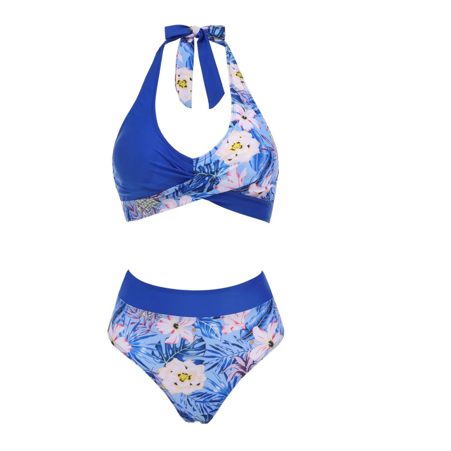 Teenagers' & Women's High-Waist Two-Piece Swimsuit - Colour Block & Floral Print