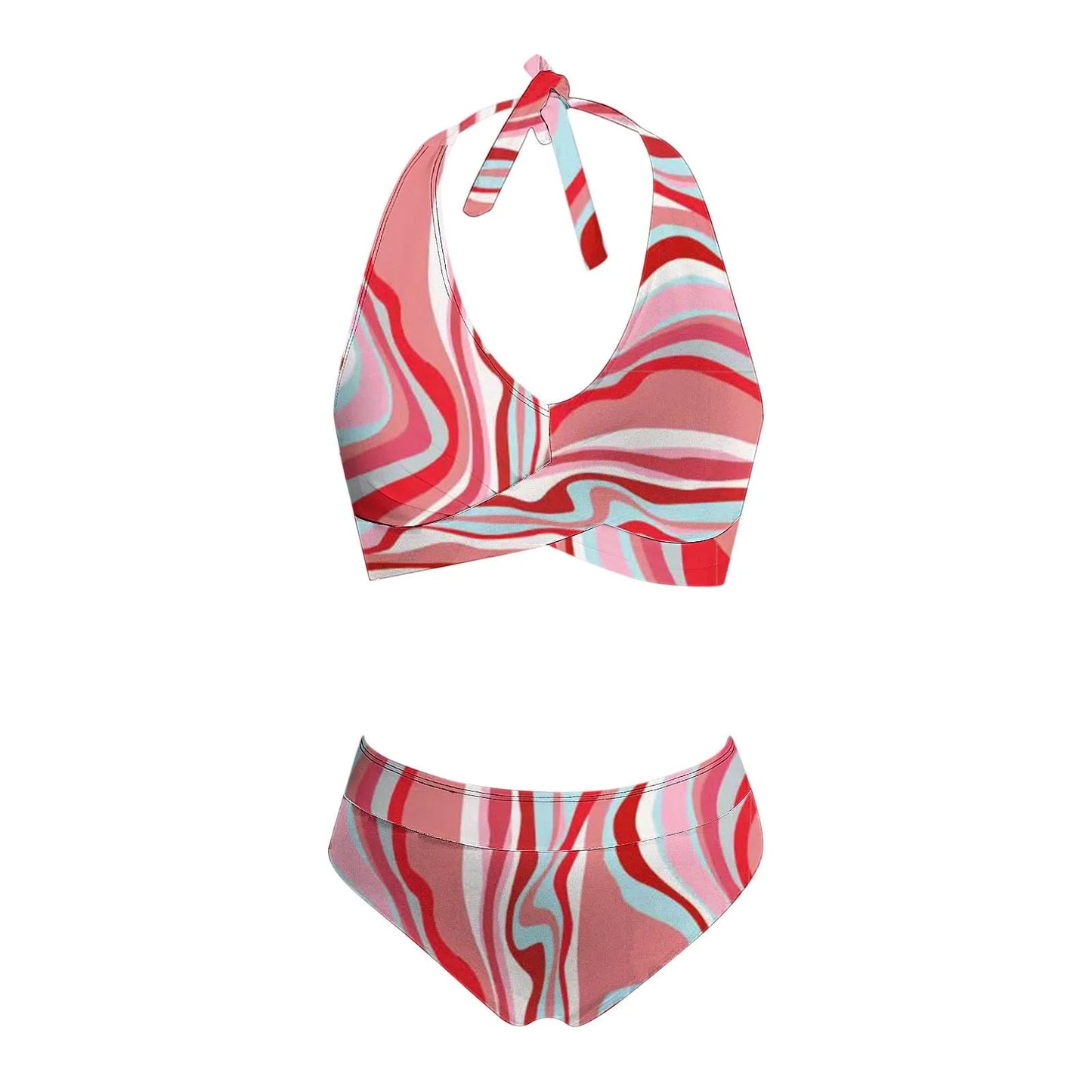 Teenagers' & Women's High-Waist Two-Piece Swimsuit - Colour Block & Floral Print