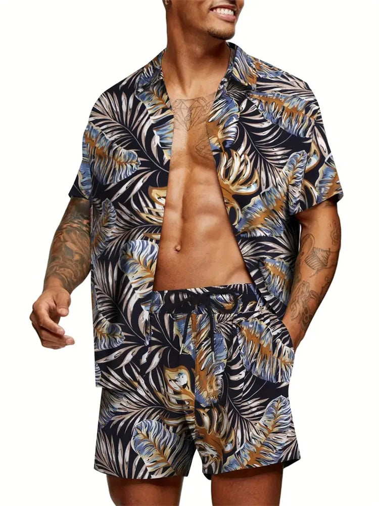 Men's New Hawaiian Jungle Print Set