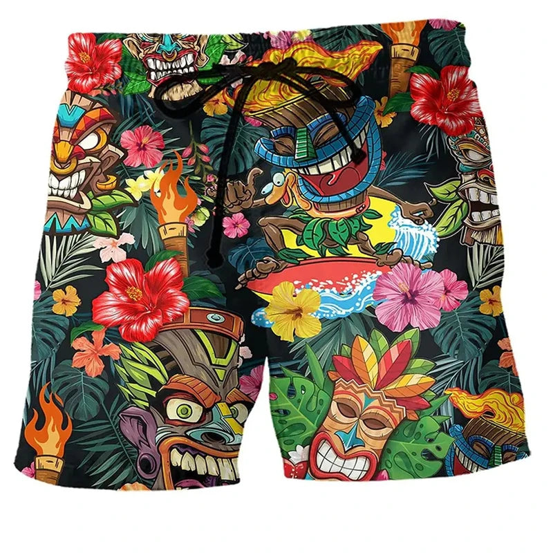 🌊 Ride the Wave in Style: Retro Tiki 3D Printed Board Shorts! 🌊