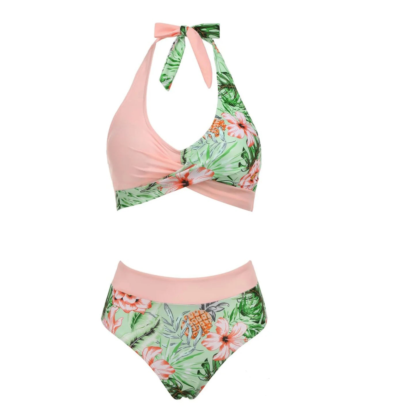 Teenagers' & Women's High-Waist Two-Piece Swimsuit - Colour Block & Floral Print