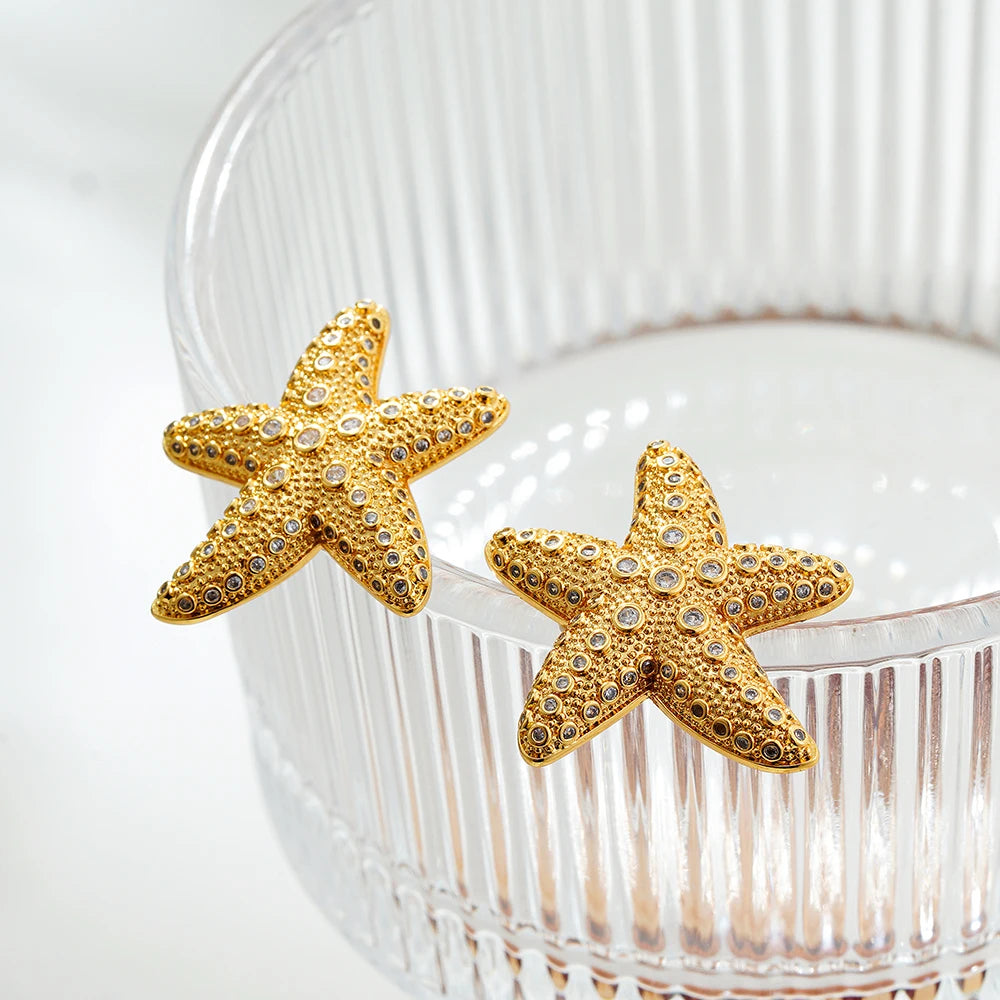 Vintage Gold-Plated Shell & Starfish Earrings