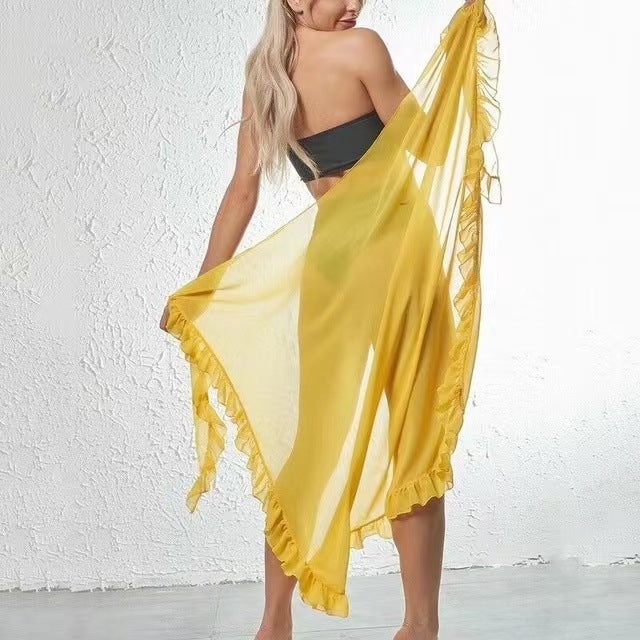 Women's Chiffon Ruffle Swimwear Cover-Up – Sheer Beach Elegance!