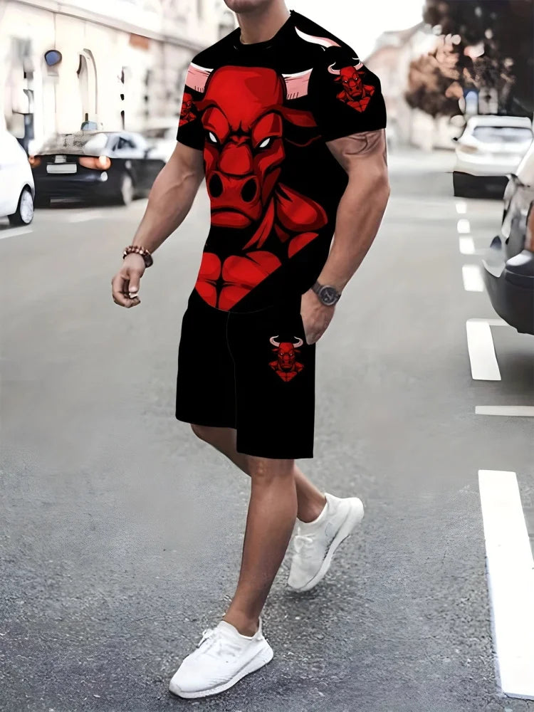 2025 Men's Creative Graffiti Print Two-Piece Set
