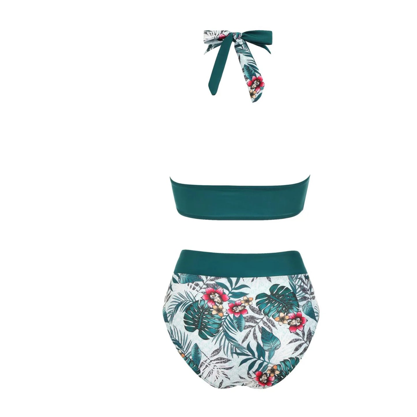 Teenagers' & Women's High-Waist Two-Piece Swimsuit - Colour Block & Floral Print