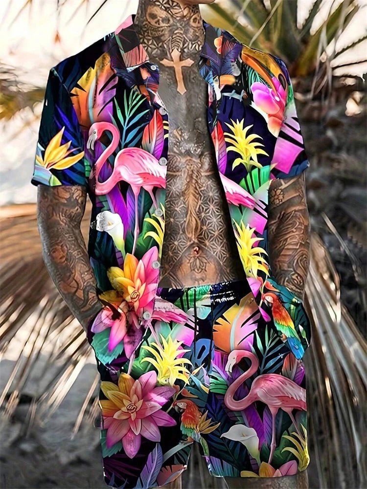 Men's New Hawaiian Jungle Print Set