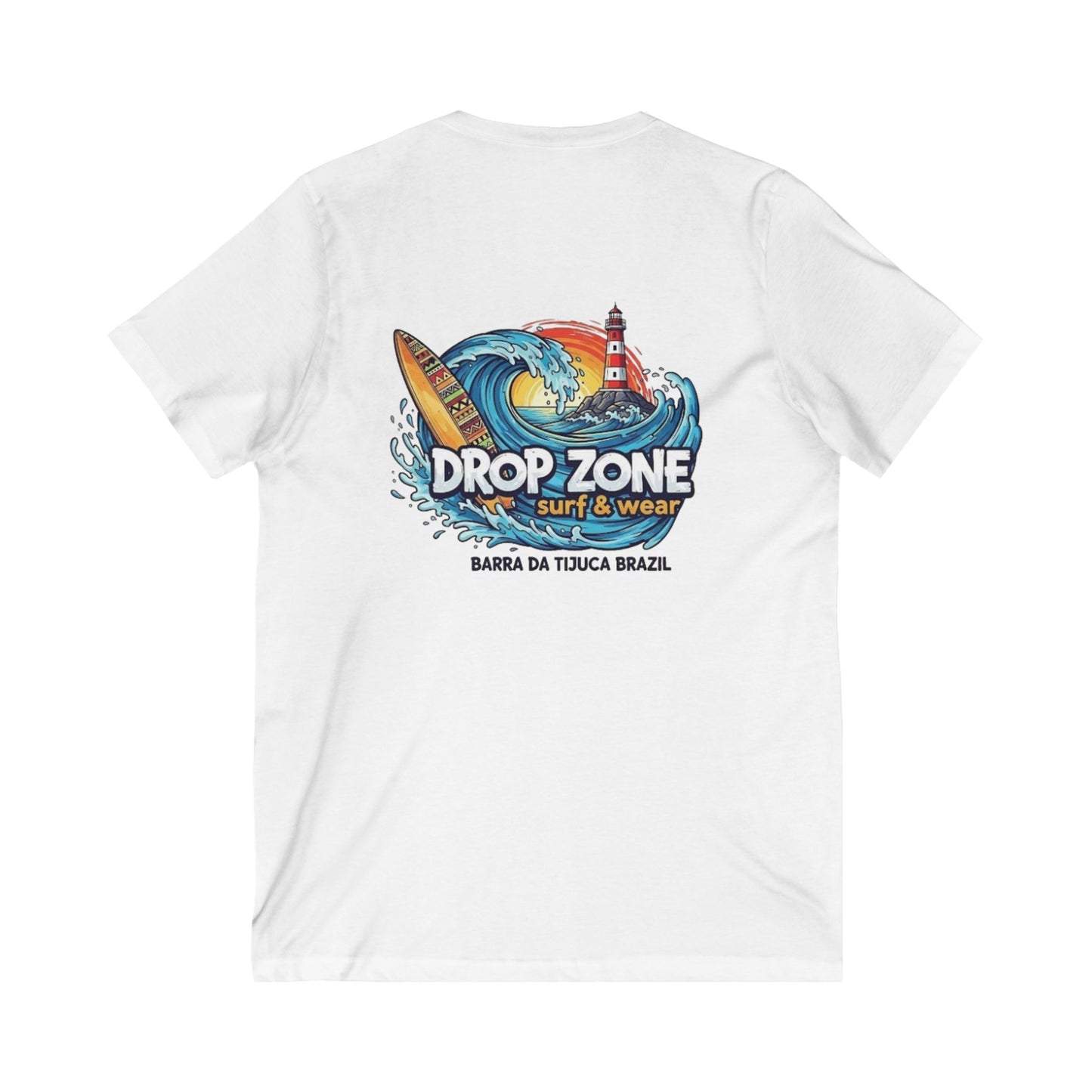 Drop Zone Barra da Tijuca Surf-Inspired Unisex V-Neck Tee, Beachwear, Summer Fashion, Coastal Vibes, Gift for Surfers, Casual Wear