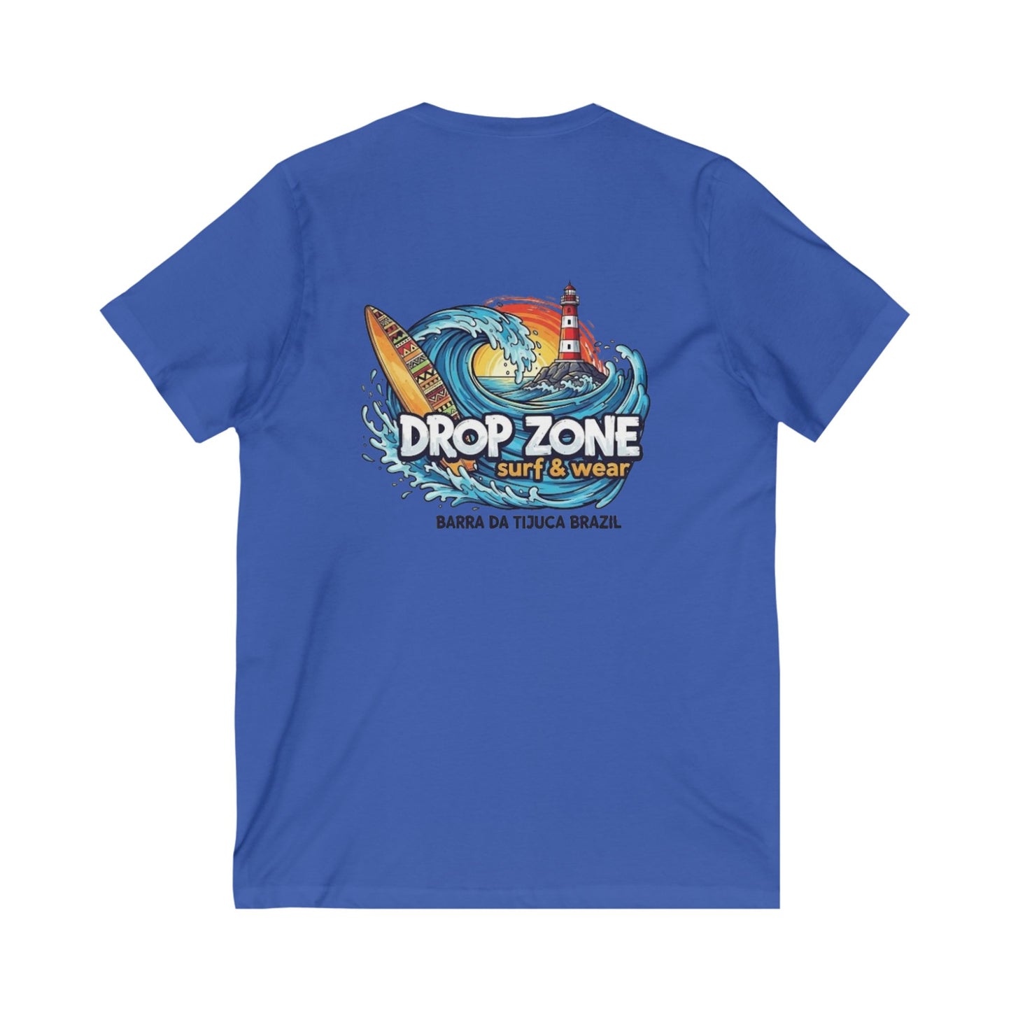 Drop Zone Barra da Tijuca Surf-Inspired Unisex V-Neck Tee, Beachwear, Summer Fashion, Coastal Vibes, Gift for Surfers, Casual Wear