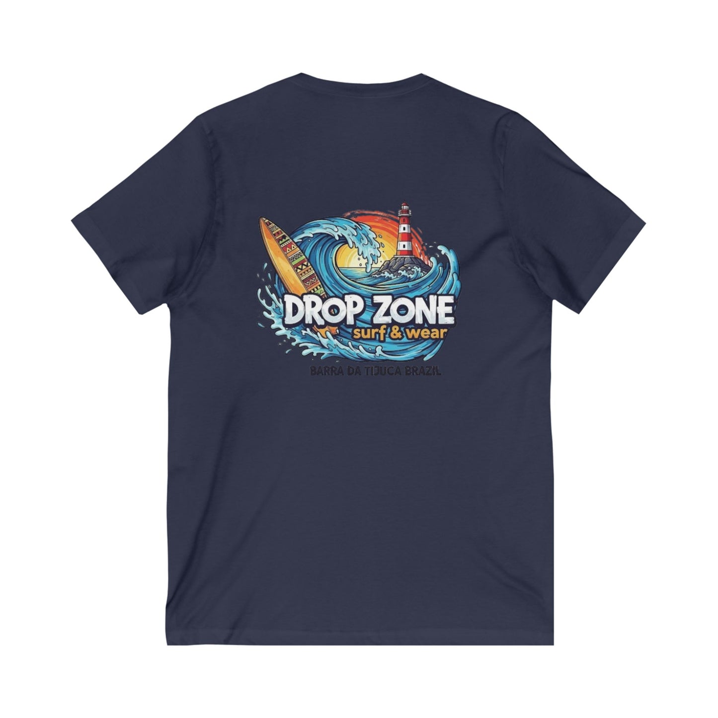Drop Zone Barra da Tijuca Surf-Inspired Unisex V-Neck Tee, Beachwear, Summer Fashion, Coastal Vibes, Gift for Surfers, Casual Wear