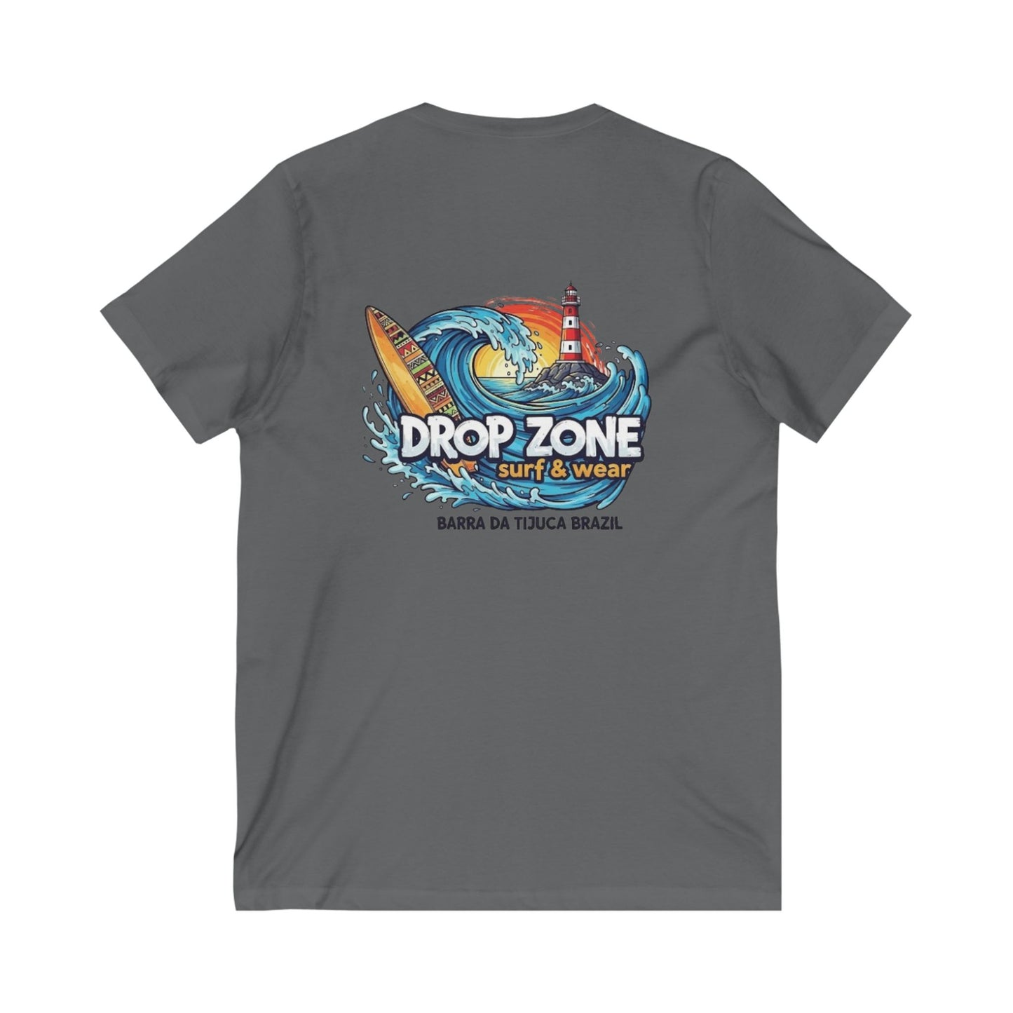 Drop Zone Barra da Tijuca Surf-Inspired Unisex V-Neck Tee, Beachwear, Summer Fashion, Coastal Vibes, Gift for Surfers, Casual Wear