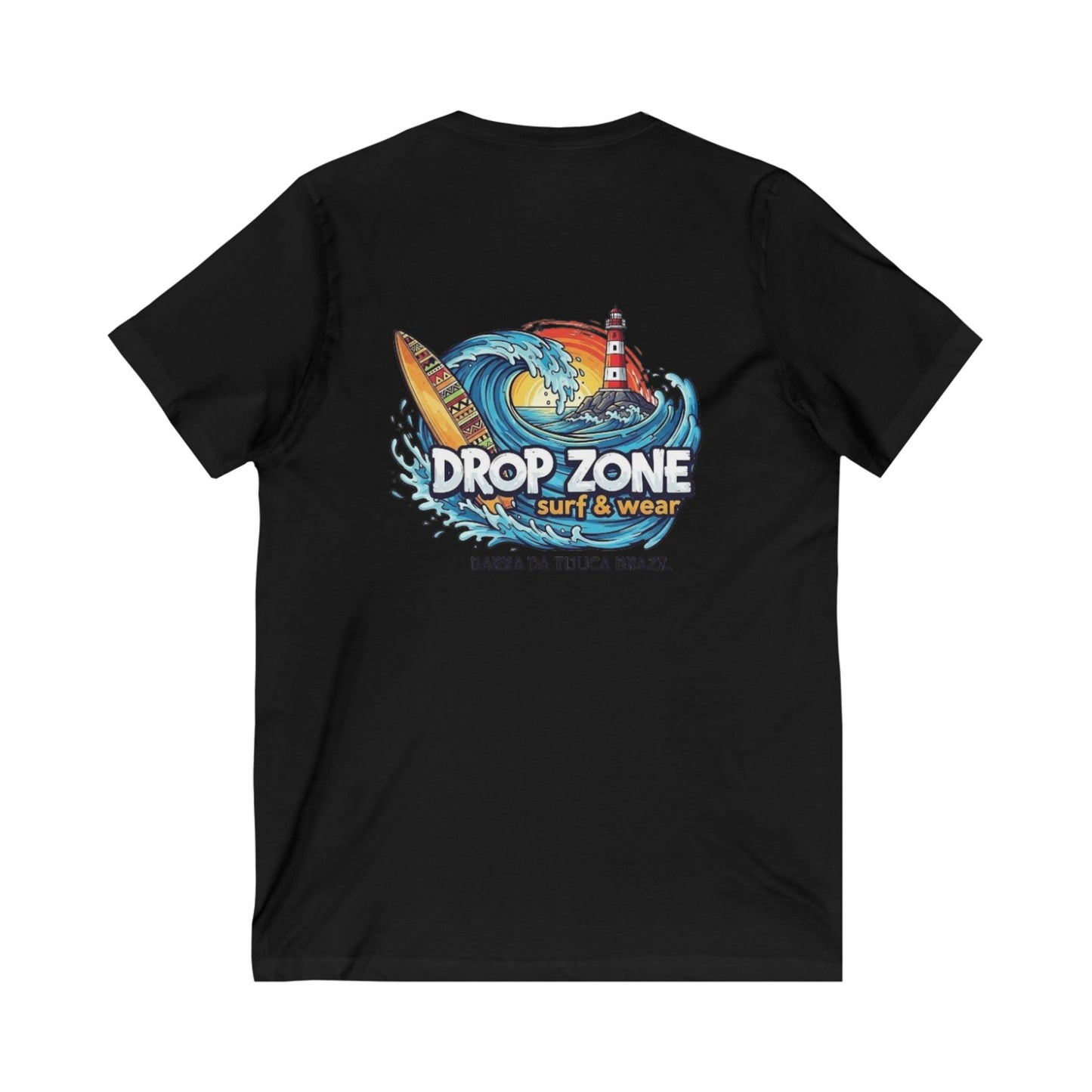 Drop Zone Barra da Tijuca Surf-Inspired Unisex V-Neck Tee, Beachwear, Summer Fashion, Coastal Vibes, Gift for Surfers, Casual Wear