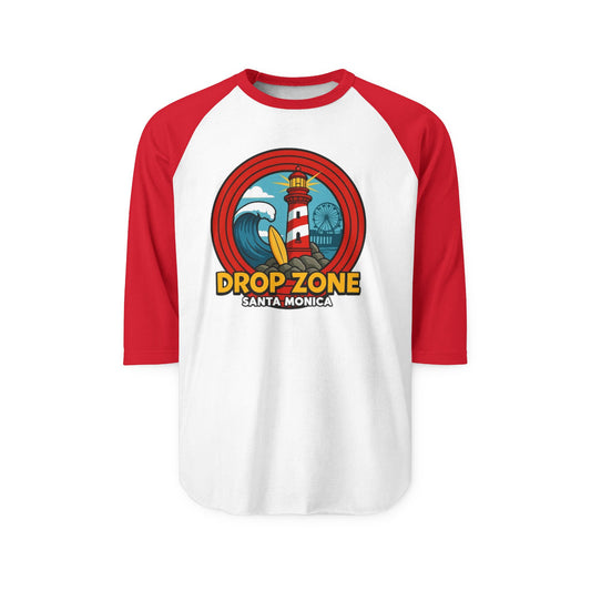 Drop Zone Retro Surfing Drop Zone Santa Monica Unisex Raglan Shirt, Beach Vibes Tee, Cool Summer Shirt, Vacation Top