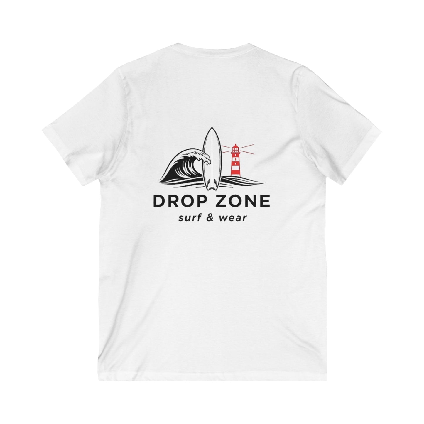 Surf V-Neck Drop zone LOGO team Tee, Beachwear, Casual Summer Shirt, Gift for Surf Lovers, V-Neck T-Shirt, Ocean Inspired Clothing