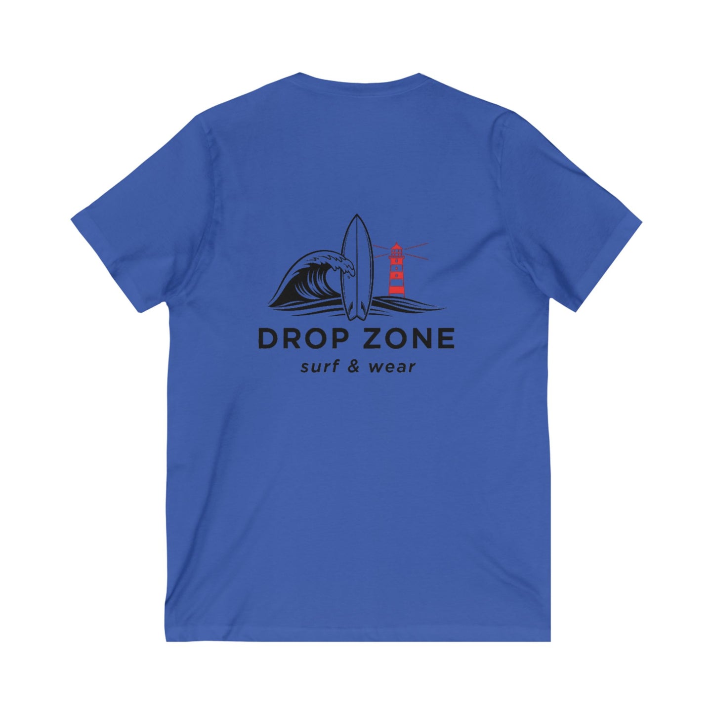 Surf V-Neck Drop zone LOGO team Tee, Beachwear, Casual Summer Shirt, Gift for Surf Lovers, V-Neck T-Shirt, Ocean Inspired Clothing