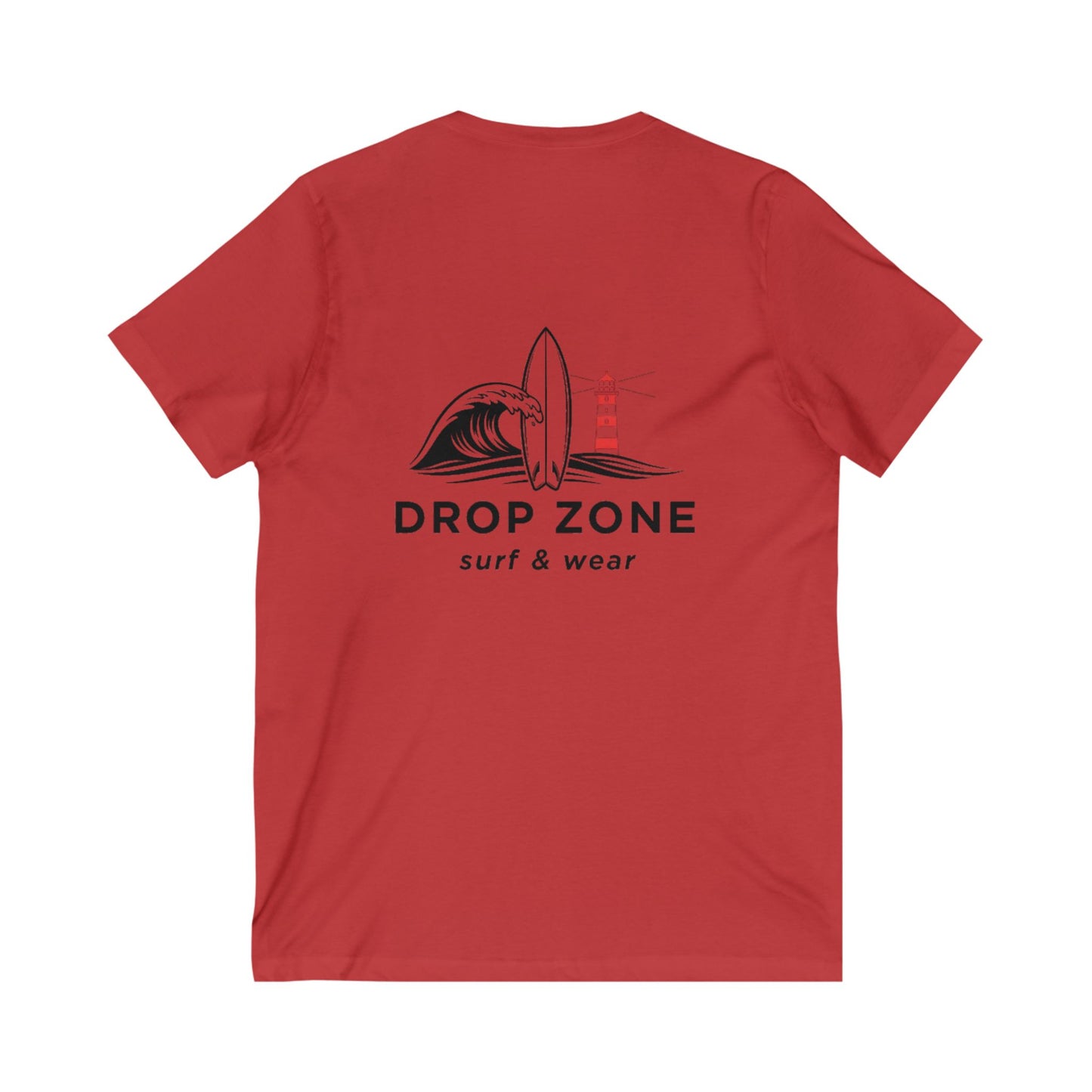 Surf V-Neck Drop zone LOGO team Tee, Beachwear, Casual Summer Shirt, Gift for Surf Lovers, V-Neck T-Shirt, Ocean Inspired Clothing