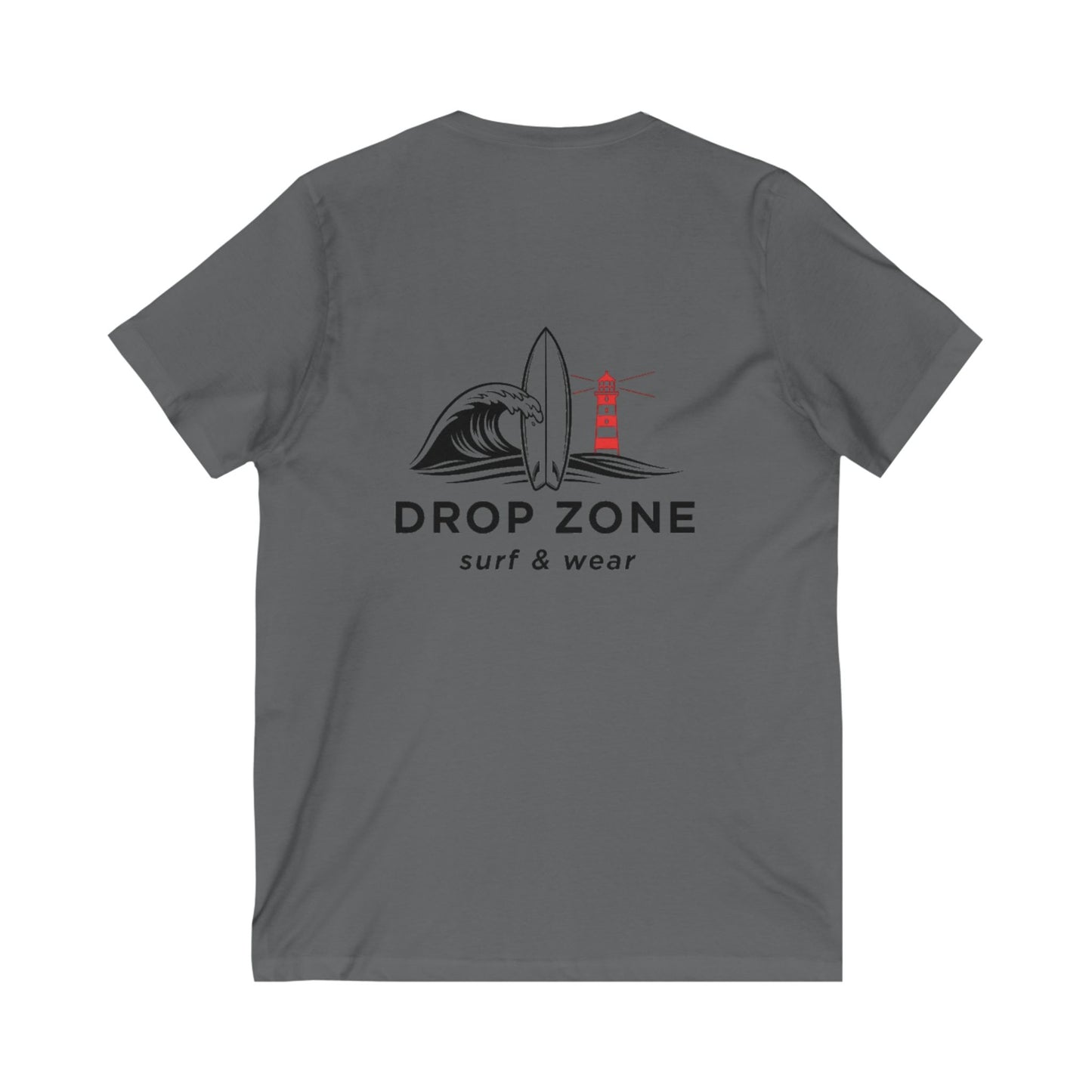 Surf V-Neck Drop zone LOGO team Tee, Beachwear, Casual Summer Shirt, Gift for Surf Lovers, V-Neck T-Shirt, Ocean Inspired Clothing