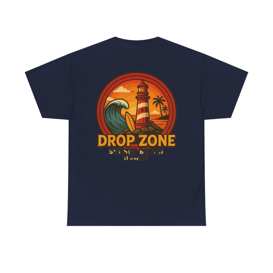 Drop Zone Sunset Beach Lighthouse Tee, Relaxed Beach Vibe T-Shirt, Perfect Summer Gift, Unisex Graphic Tee, Beach Lover Shirt