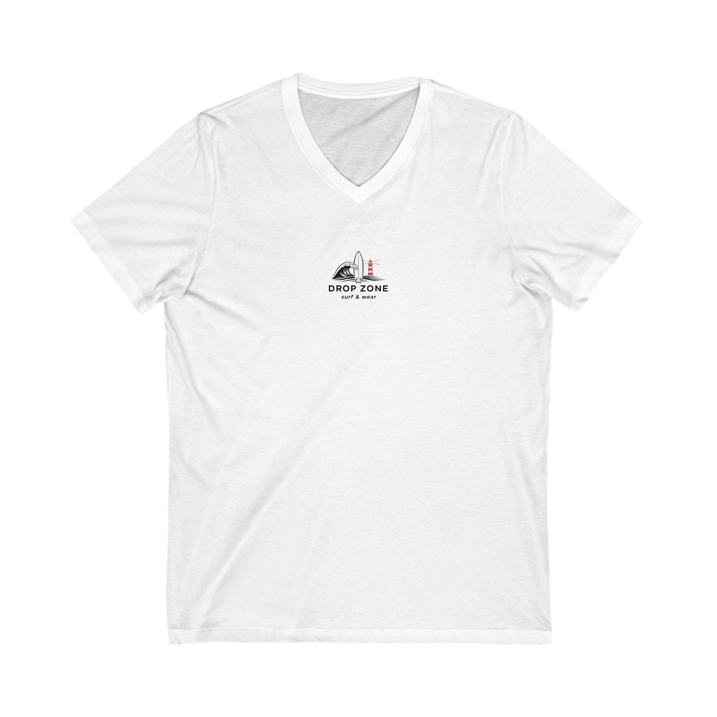Surf V-Neck Drop zone LOGO team Tee, Beachwear, Casual Summer Shirt, Gift for Surf Lovers, V-Neck T-Shirt, Ocean Inspired Clothing