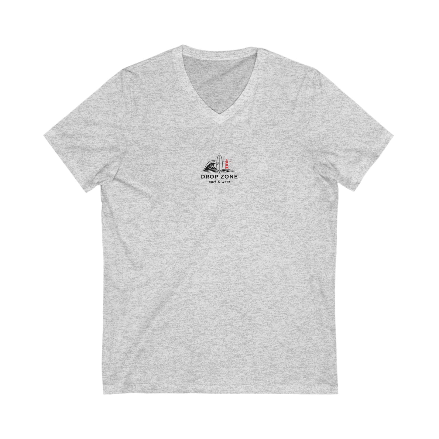 Surf V-Neck Drop zone LOGO team Tee, Beachwear, Casual Summer Shirt, Gift for Surf Lovers, V-Neck T-Shirt, Ocean Inspired Clothing