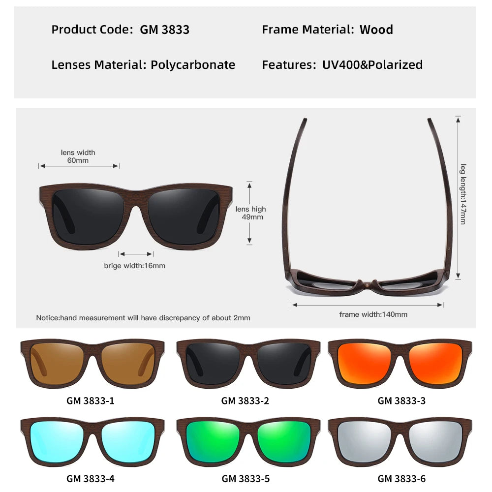 Handmade Bamboo Polarized Sunglasses – Natural Wood Frame with Mirror Lenses + Gift Box