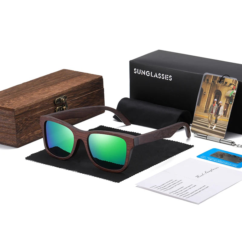 Handmade Bamboo Polarized Sunglasses – Natural Wood Frame with Mirror Lenses + Gift Box