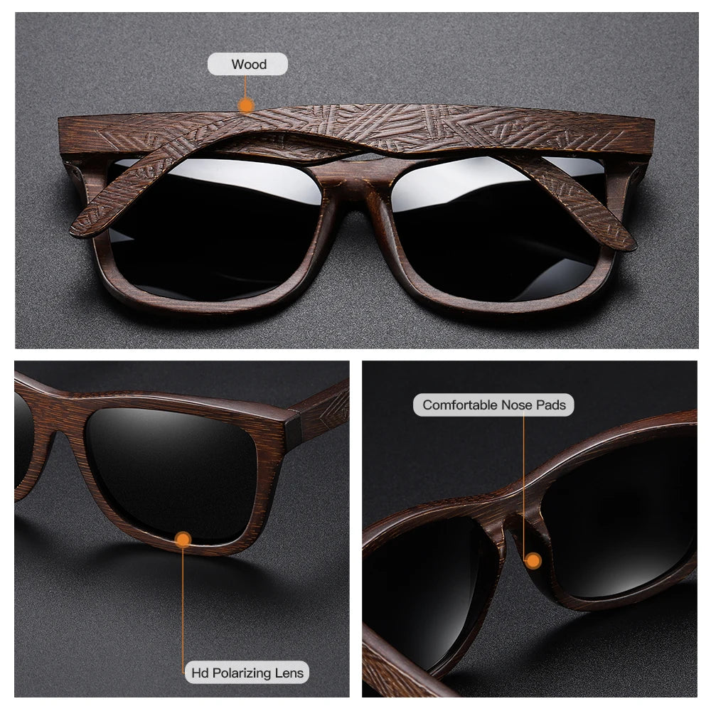 Handmade Bamboo Polarized Sunglasses – Natural Wood Frame with Mirror Lenses + Gift Box