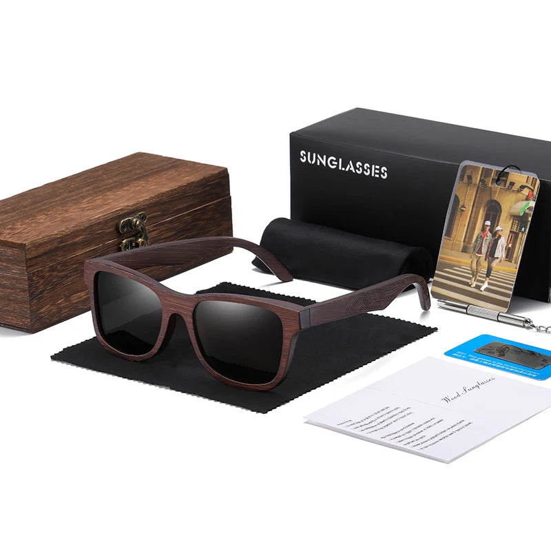 Handmade Bamboo Polarized Sunglasses – Natural Wood Frame with Mirror Lenses + Gift Box