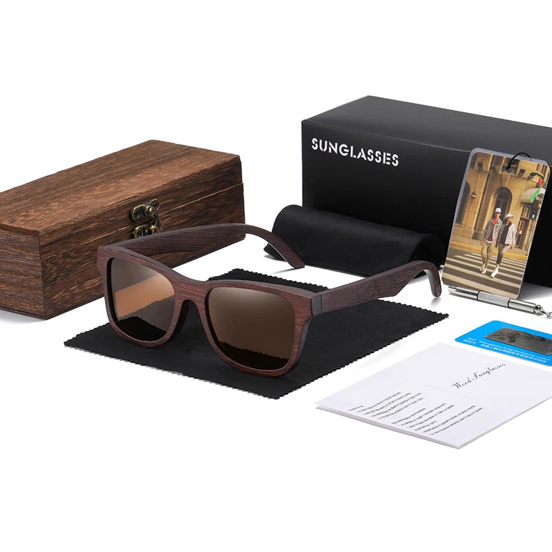 Handmade Bamboo Polarized Sunglasses – Natural Wood Frame with Mirror Lenses + Gift Box