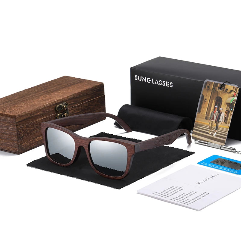 Handmade Bamboo Polarized Sunglasses – Natural Wood Frame with Mirror Lenses + Gift Box