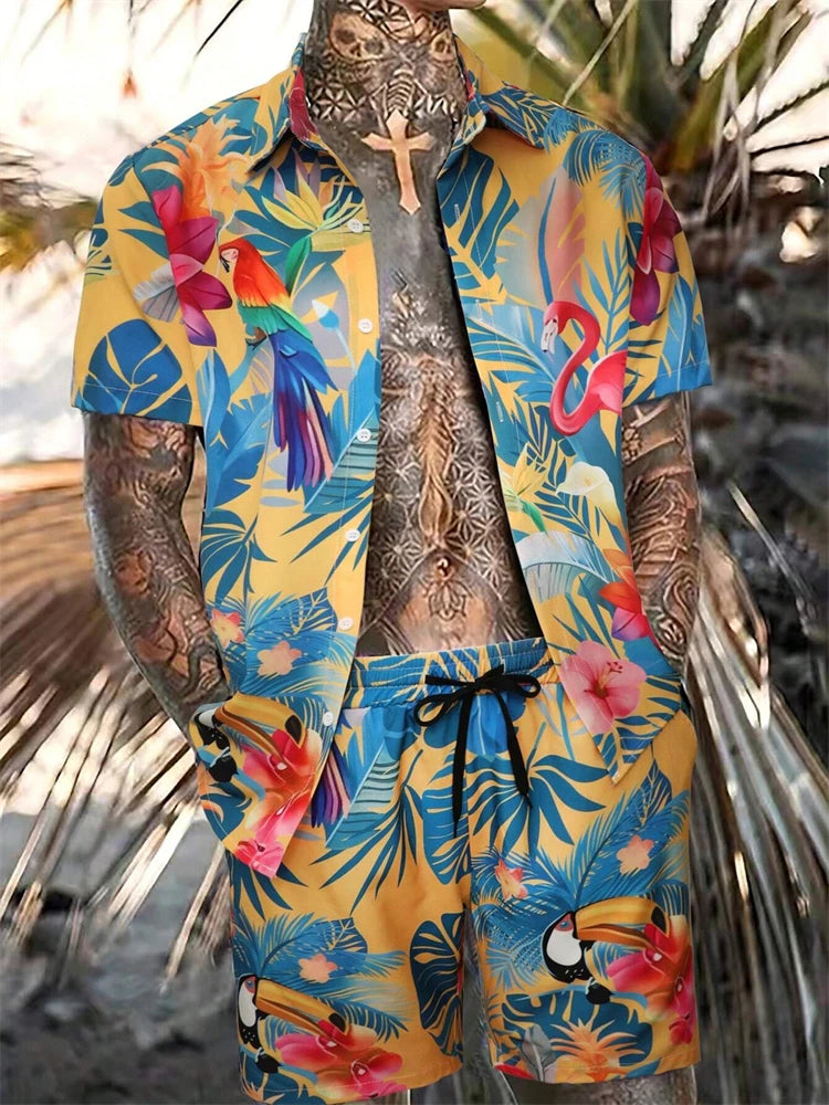 Men's New Hawaiian Jungle Print Set